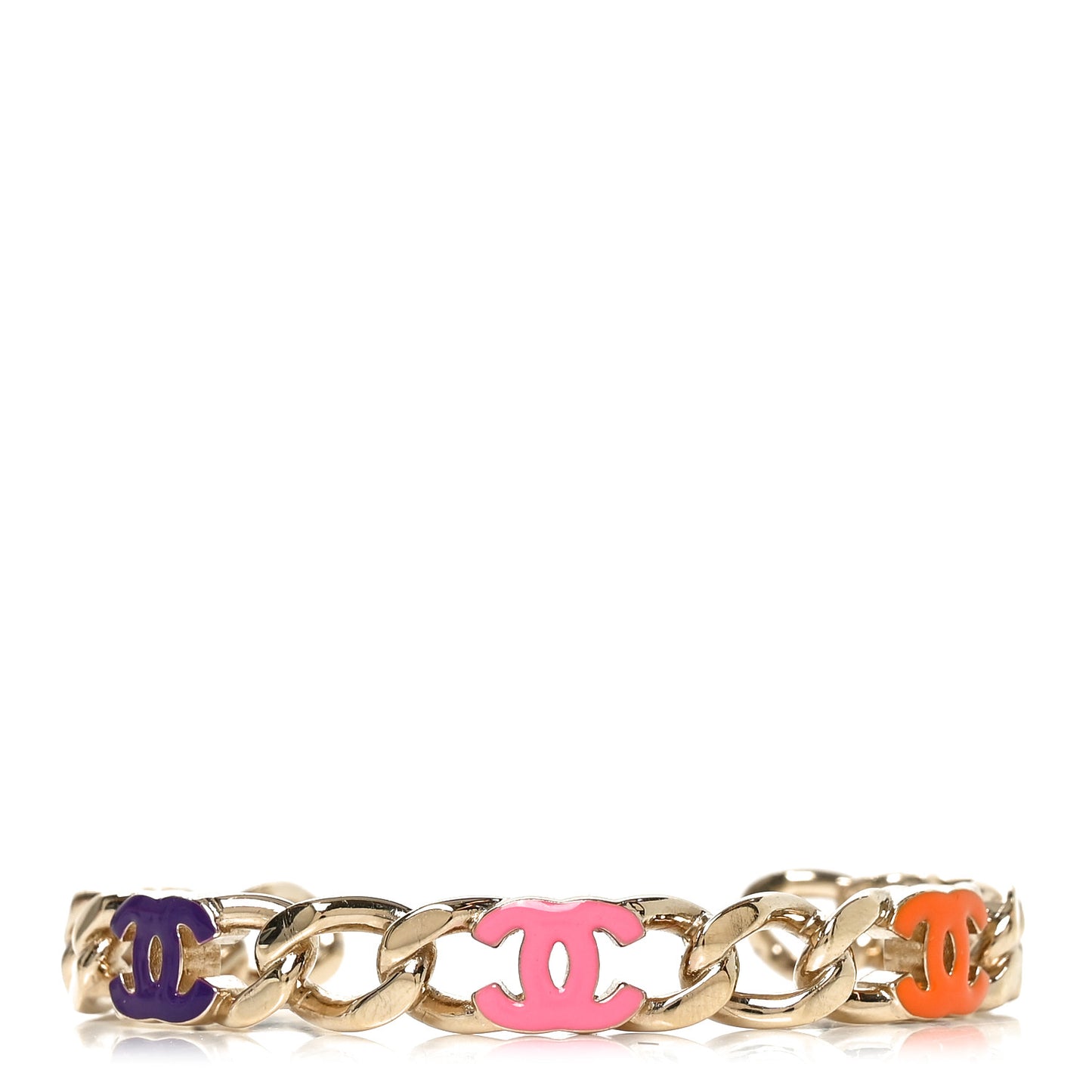 Enamel CC Chain Link Cuff Bracelet Gold Multicolor