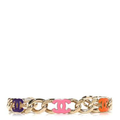 Chanel Enamel CC Chain Link Cuff Bracelet Gold Multicolor 1 of 4