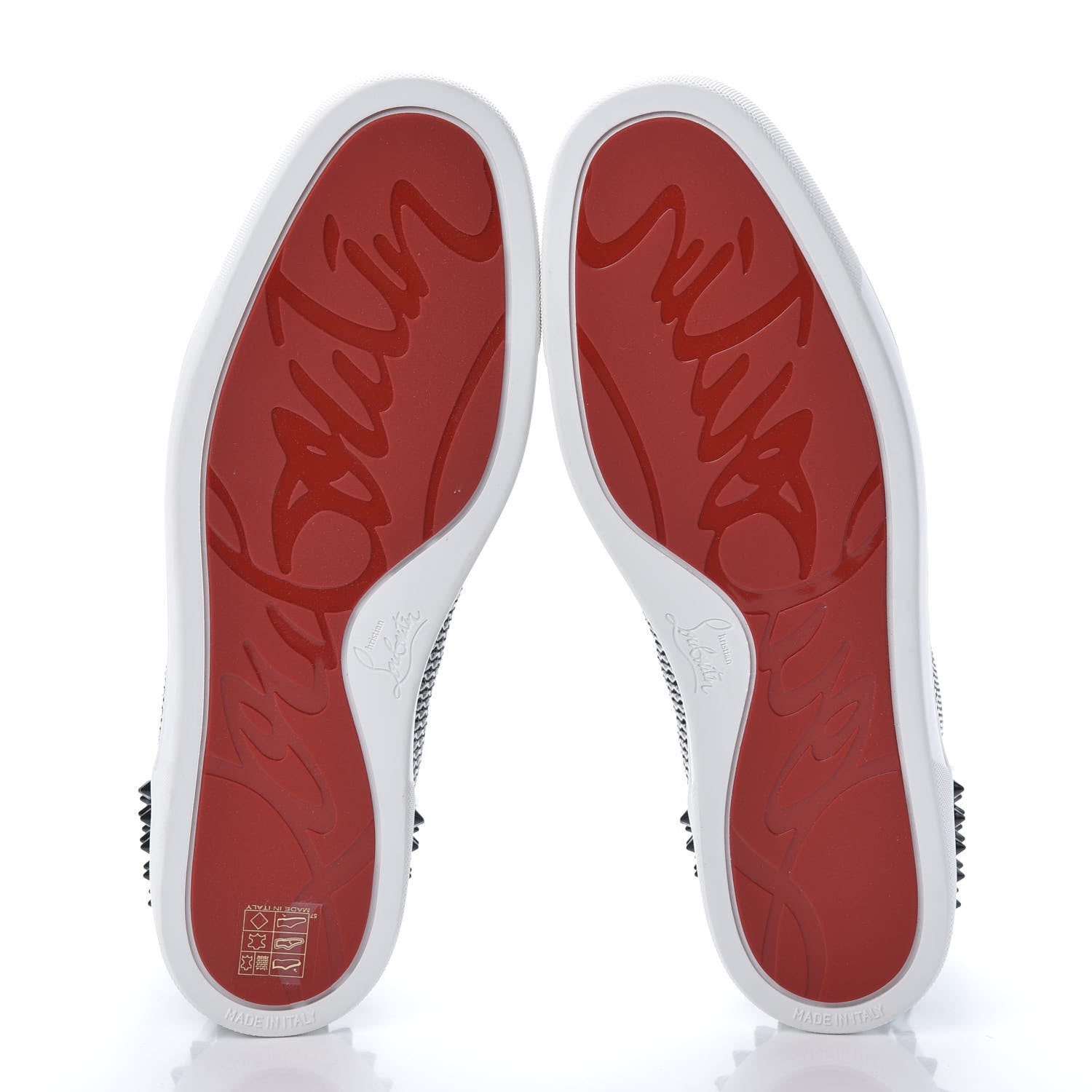 Christian Louboutin Calfskin Mesh Lou Spikes 3 Ying Yang Flat Sneakers 43.5 White Black Silver 5 of 10