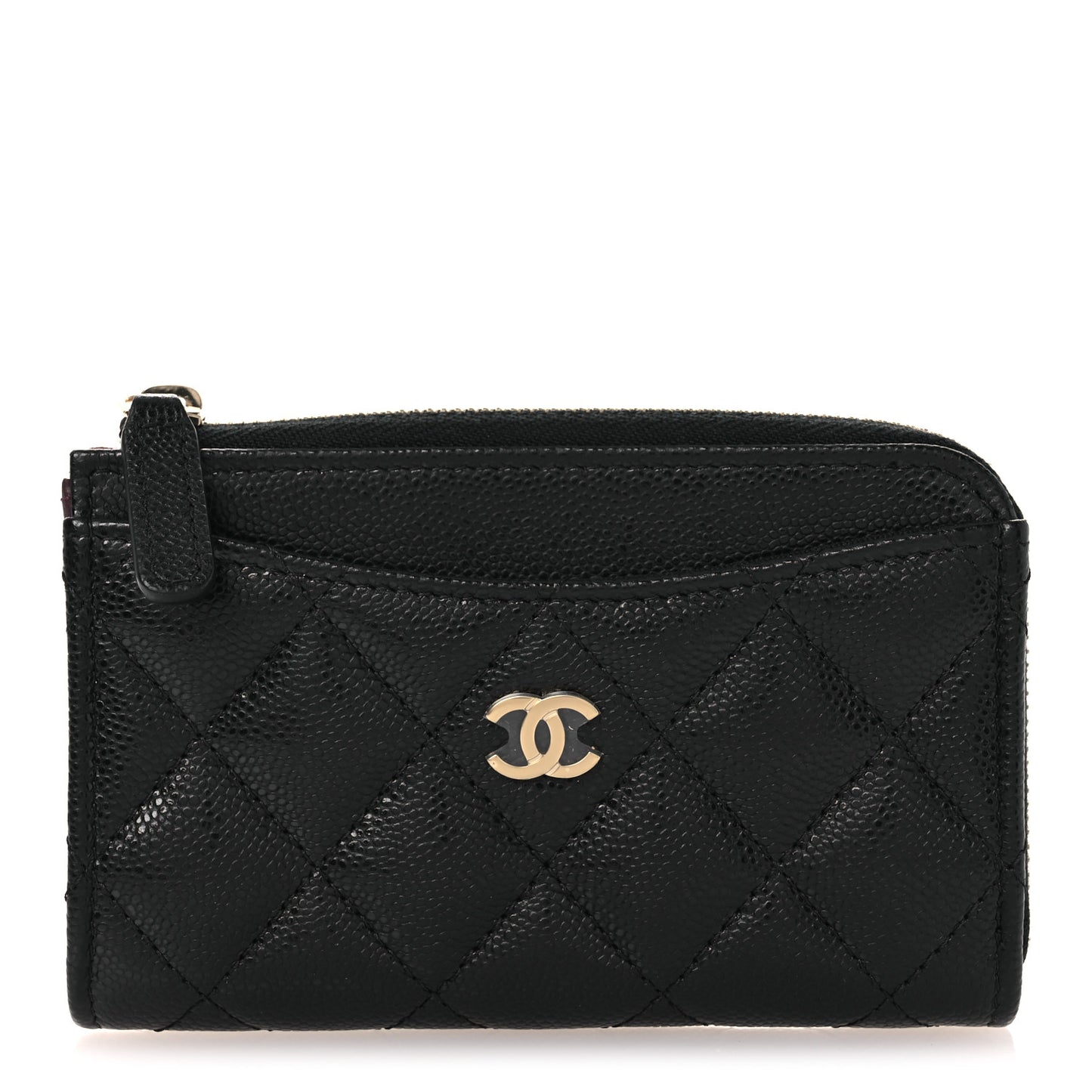 Caviar Quilted CC Zip Around Card Holder Black