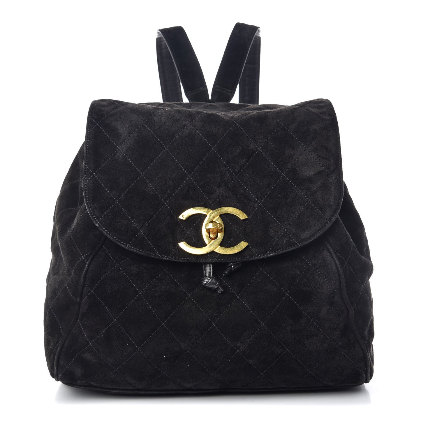 Suede Quilted Drawstring Backpack Black