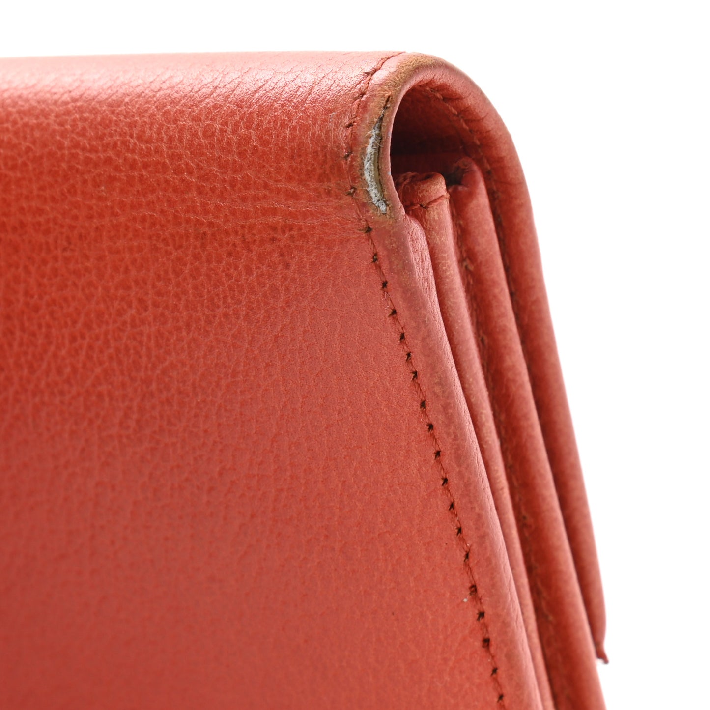 Goatskin Camellia Embossed Flap Wallet Red