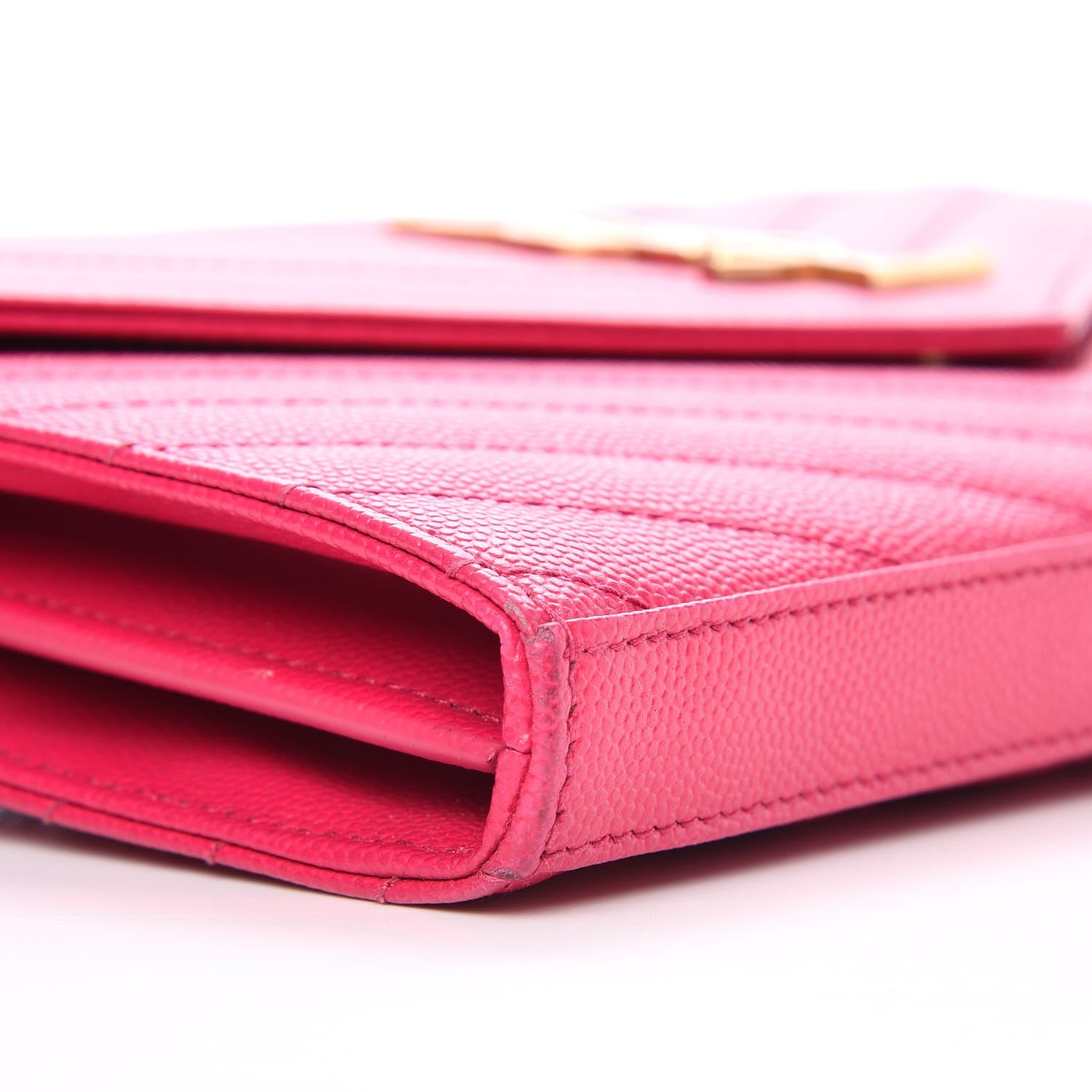 Saint Laurent Grain De Poudre Matelasse Chevron Monogram Chain Wallet Bubblegum 10 of 13