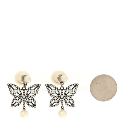 Christian Dior Pearl Crystal Butterfly Tribal Earrings Silver 1 of 5