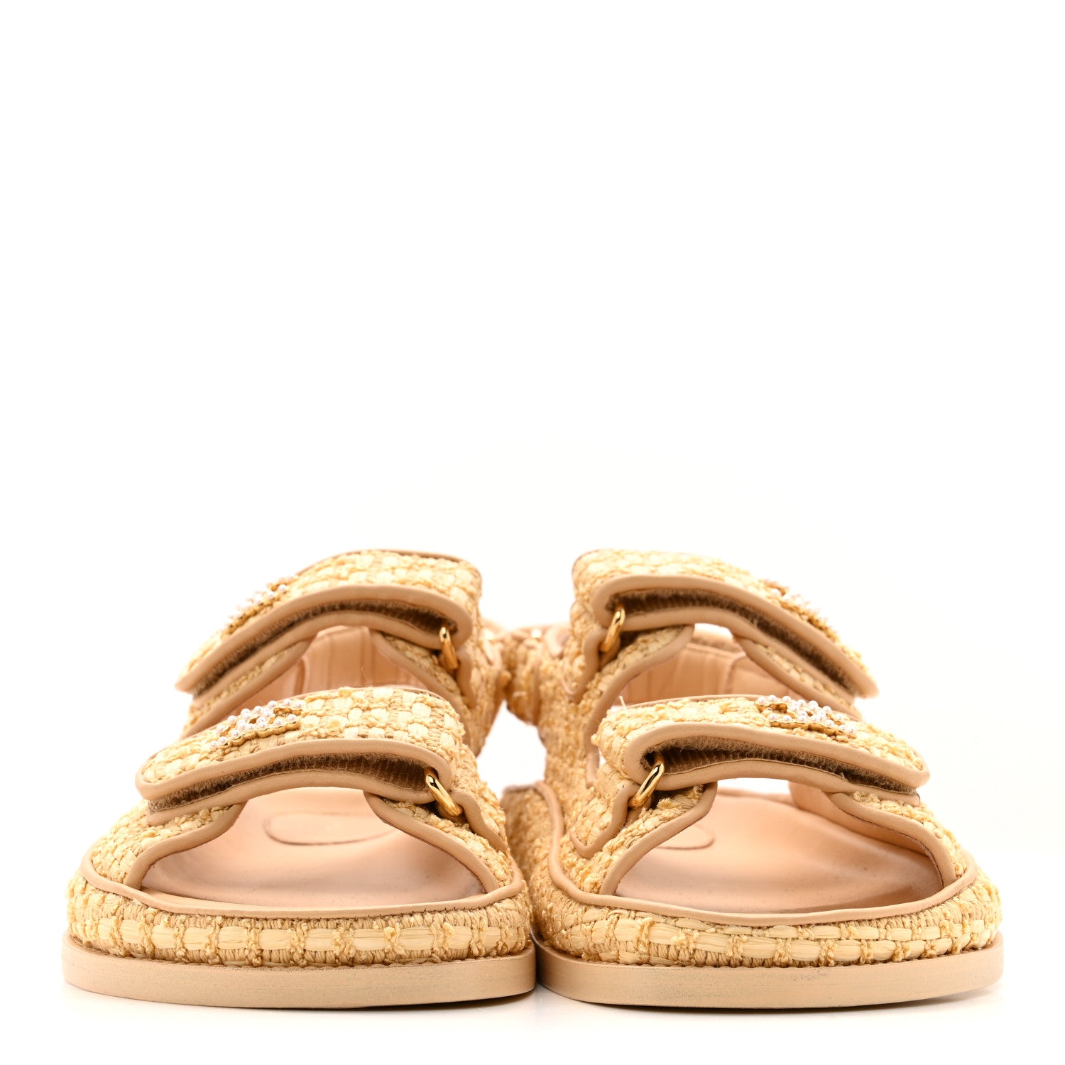 Chanel Braided Fabric Velcro Dad Sandals 36.5 Beige 3 of 13