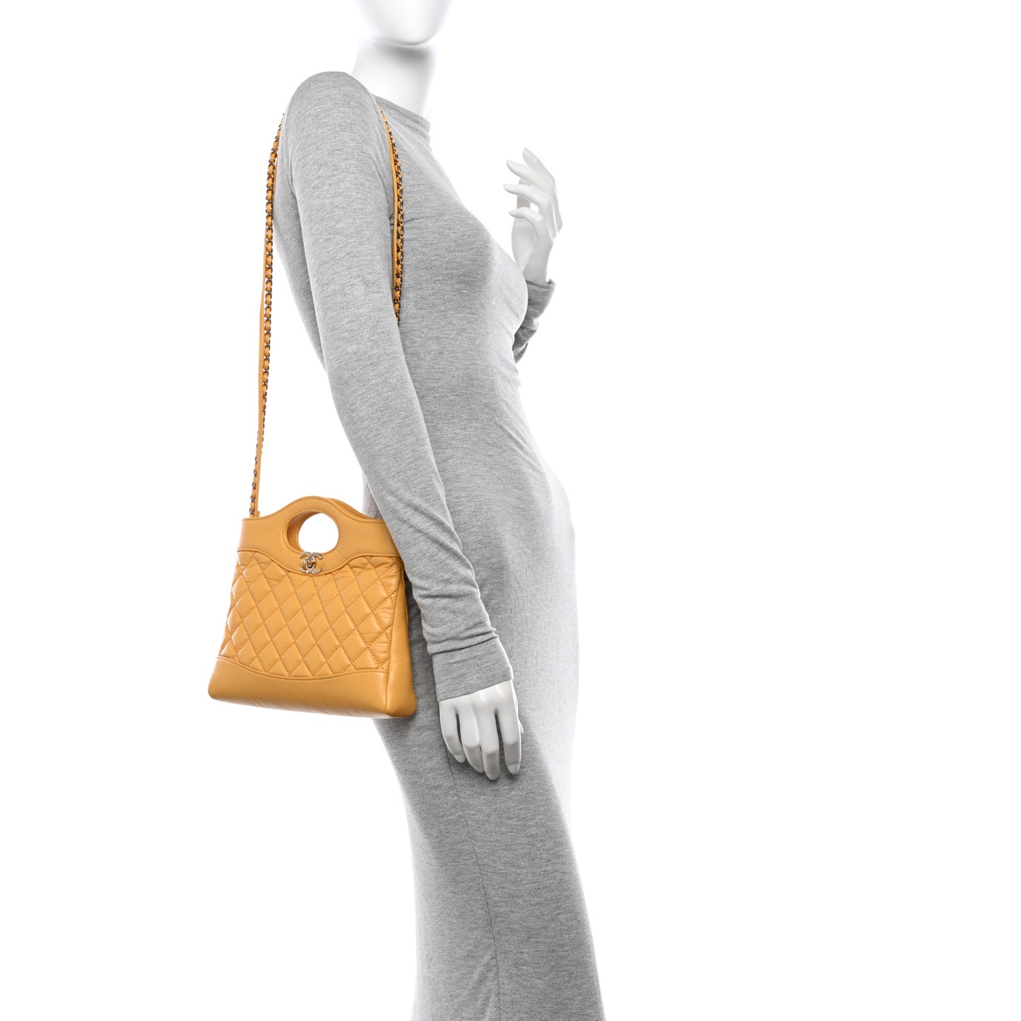 Shiny Crumpled Calfskin Quilted Mini 31 Shopping Bag Yellow