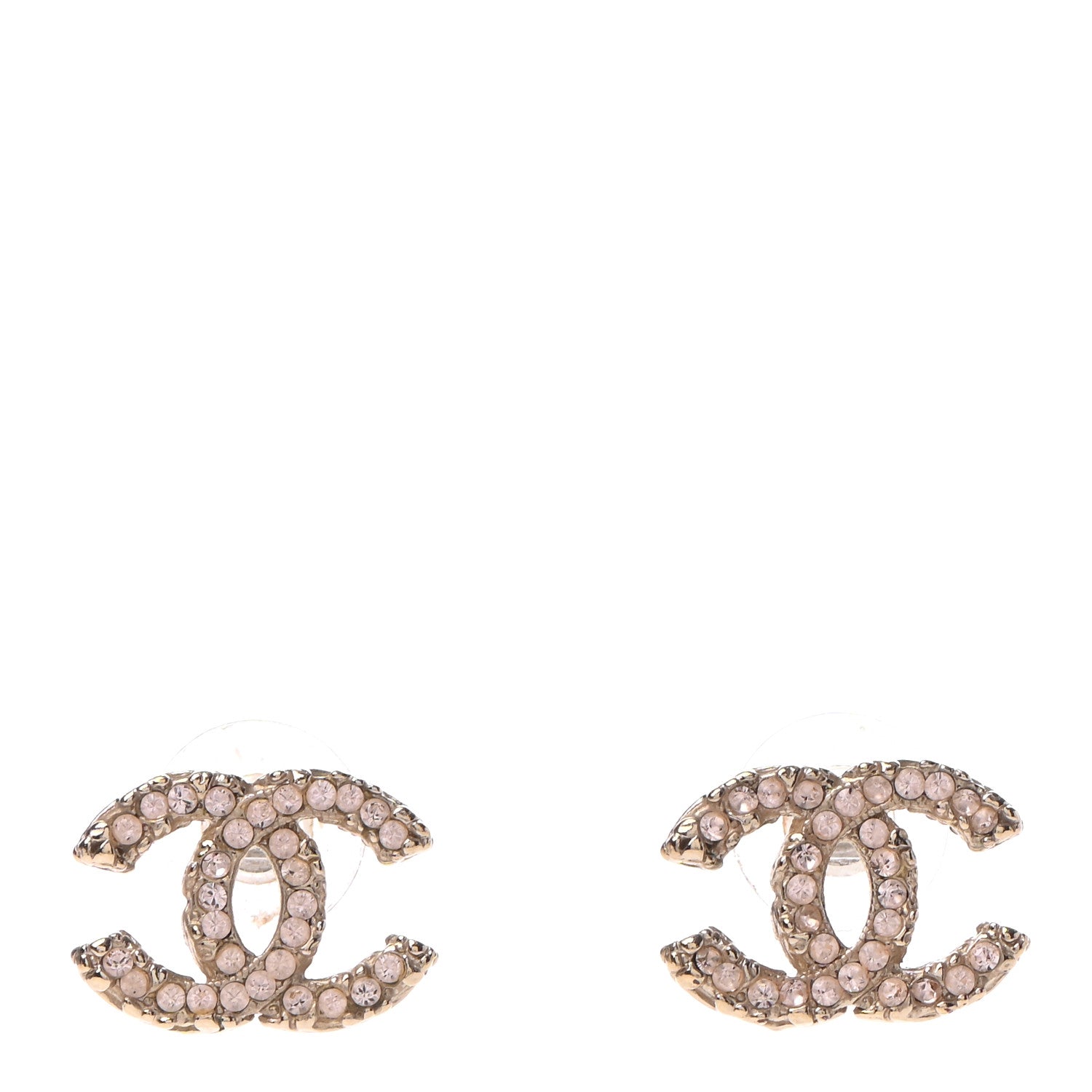 Chanel Crystal Enamel CC Earrings Gold Pink 1 of 4