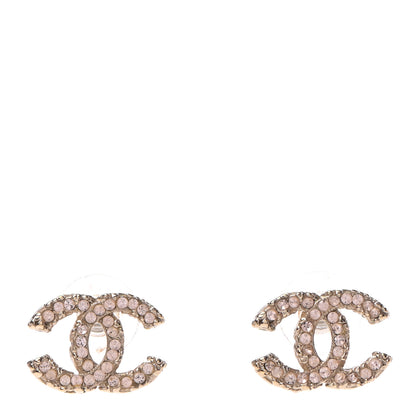Chanel Crystal Enamel CC Earrings Gold Pink 1 of 4