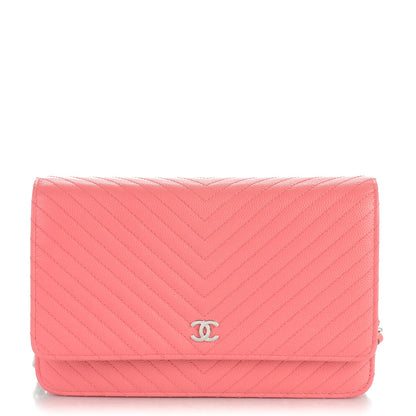 Chanel Caviar Chevron Wallet On Chain WOC Pink 1 of 8