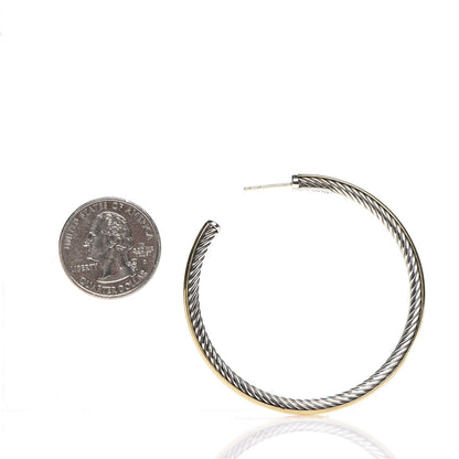 David Yurman Sterling Silver 18K Yellow Gold 56mm Extra Large Cable Hoop Earrings 2 of 7