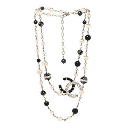 Chanel Marquise Crystal Pearl Bead CC Long Necklace Silver Black 3 of 5