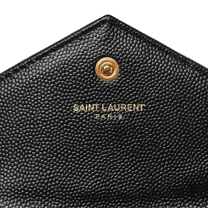 Saint Laurent Grain De Poudre Matelasse Chevron Small Monogram Envelope Wallet Black 6 of 8