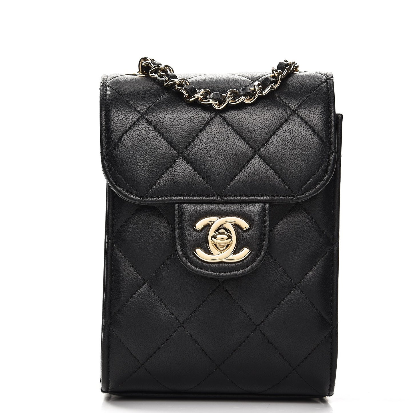 Lambskin Quilted Extra Mini Wallet On Chain WOC Black