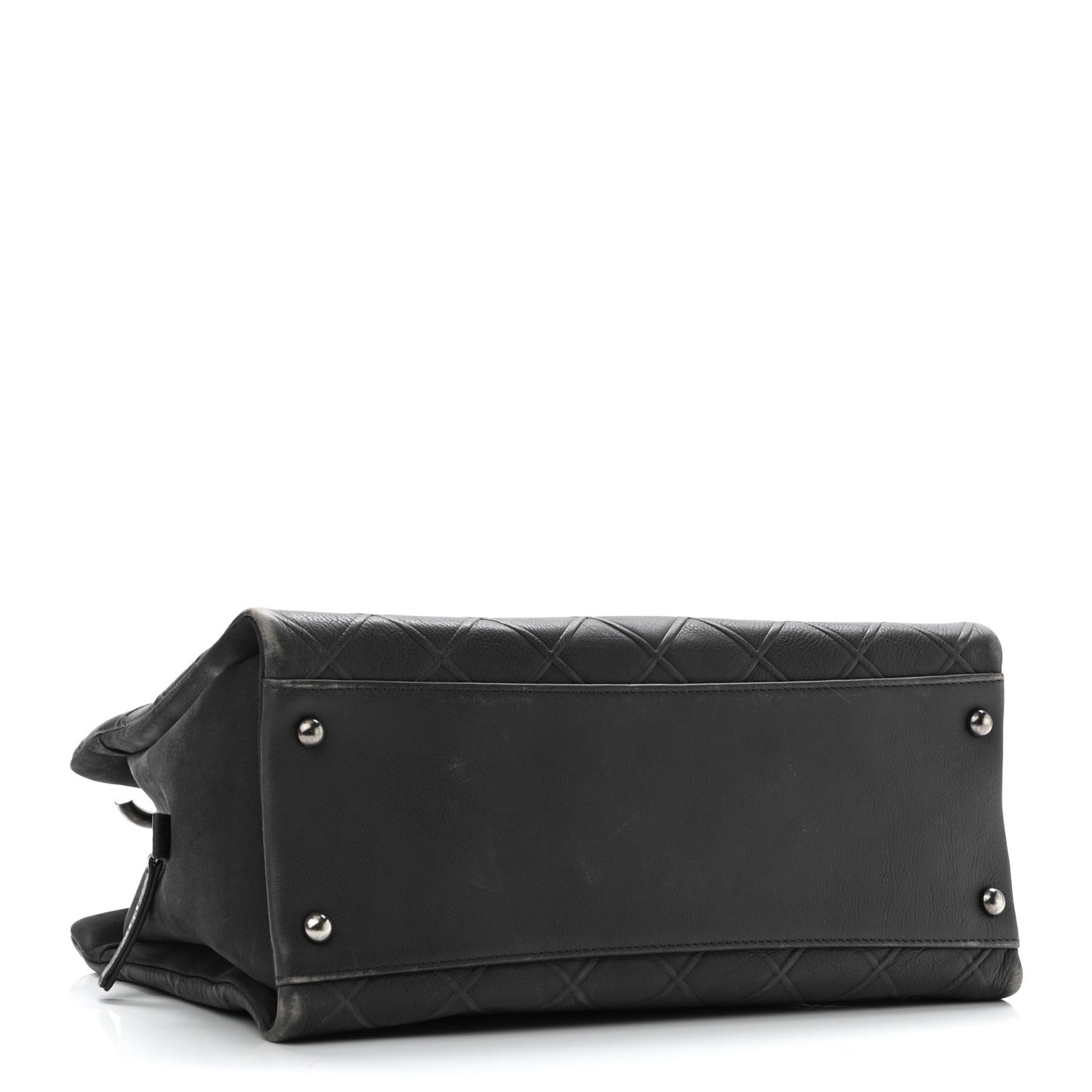 Calfskin Diamond Embossed Large CC Zip Shopping Tote Grey