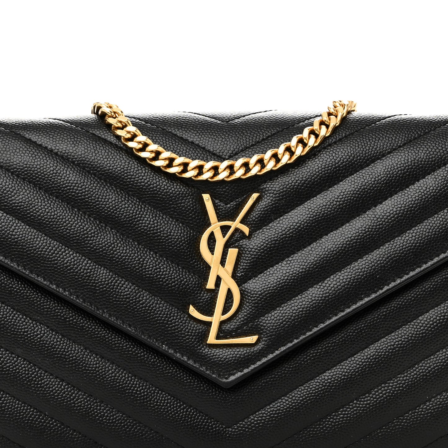 Grain De Poudre Matelasse Chevron Monogram Chain Wallet Black