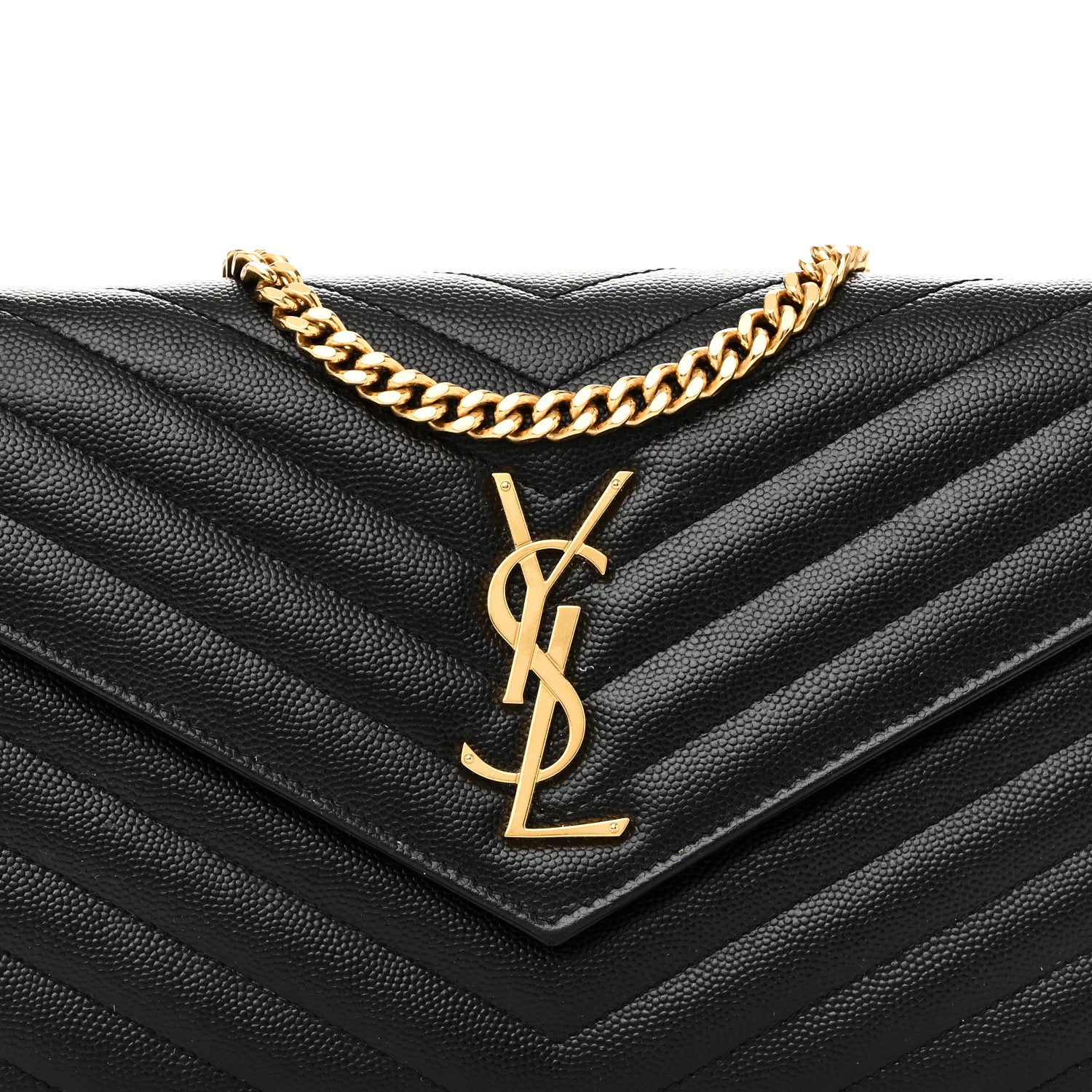 Saint Laurent Grain De Poudre Matelasse Chevron Monogram Chain Wallet Black 8 of 11