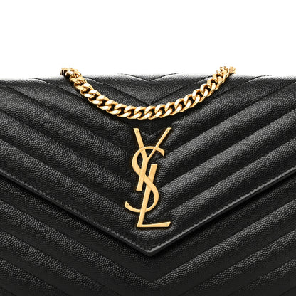 Saint Laurent Grain De Poudre Matelasse Chevron Monogram Chain Wallet Black 8 of 11
