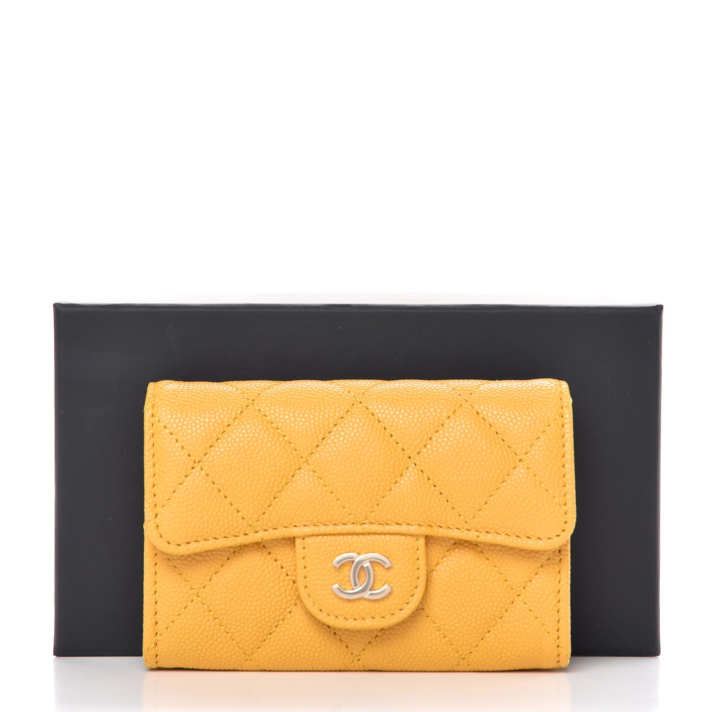Caviar Quilted Flap Card Holder Yellow