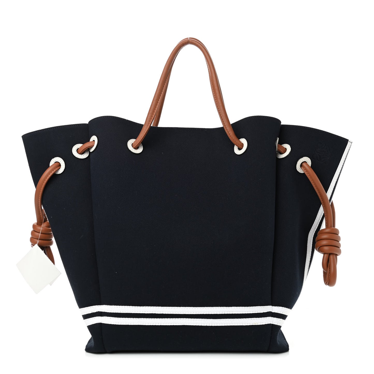 Canvas Calfskin Flamenco Knot Tote Deep Blue Soft White