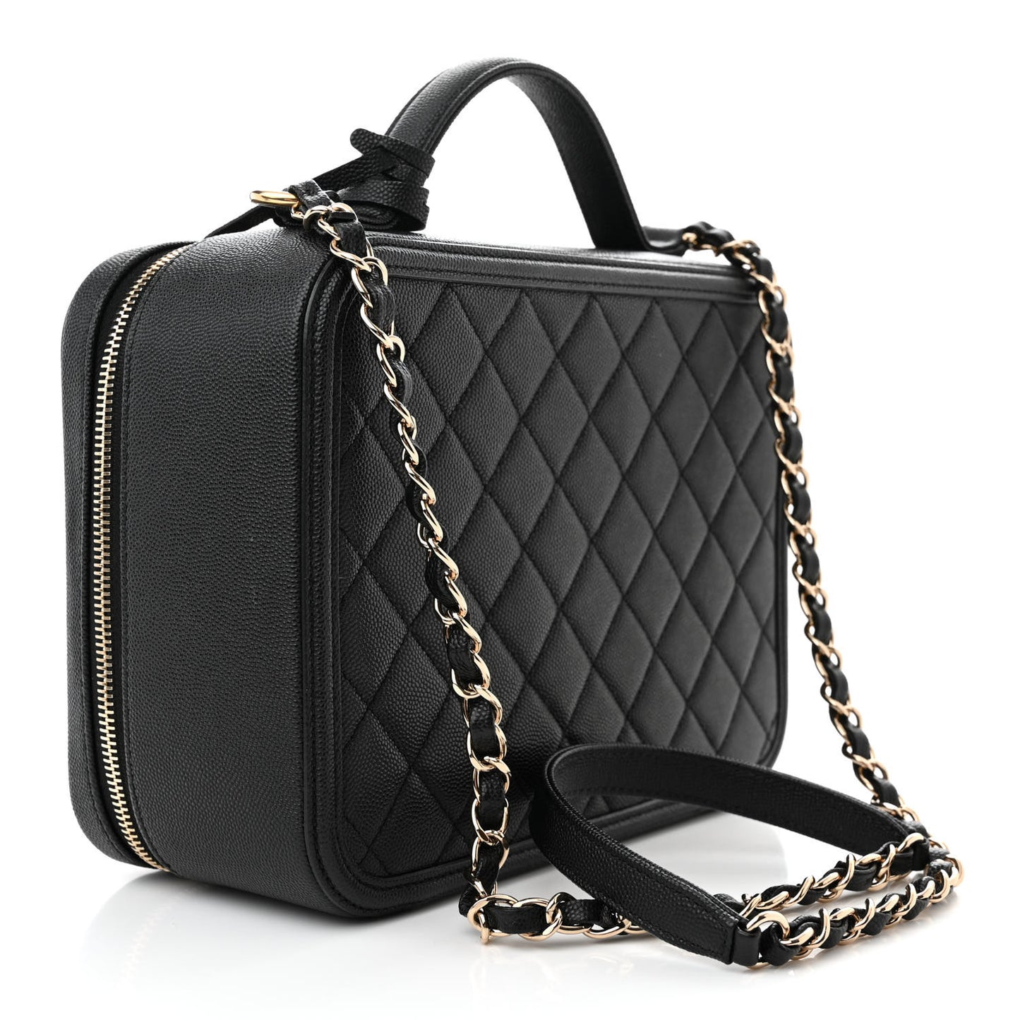 Caviar Quilted Large CC Filigree Vanity Case Black