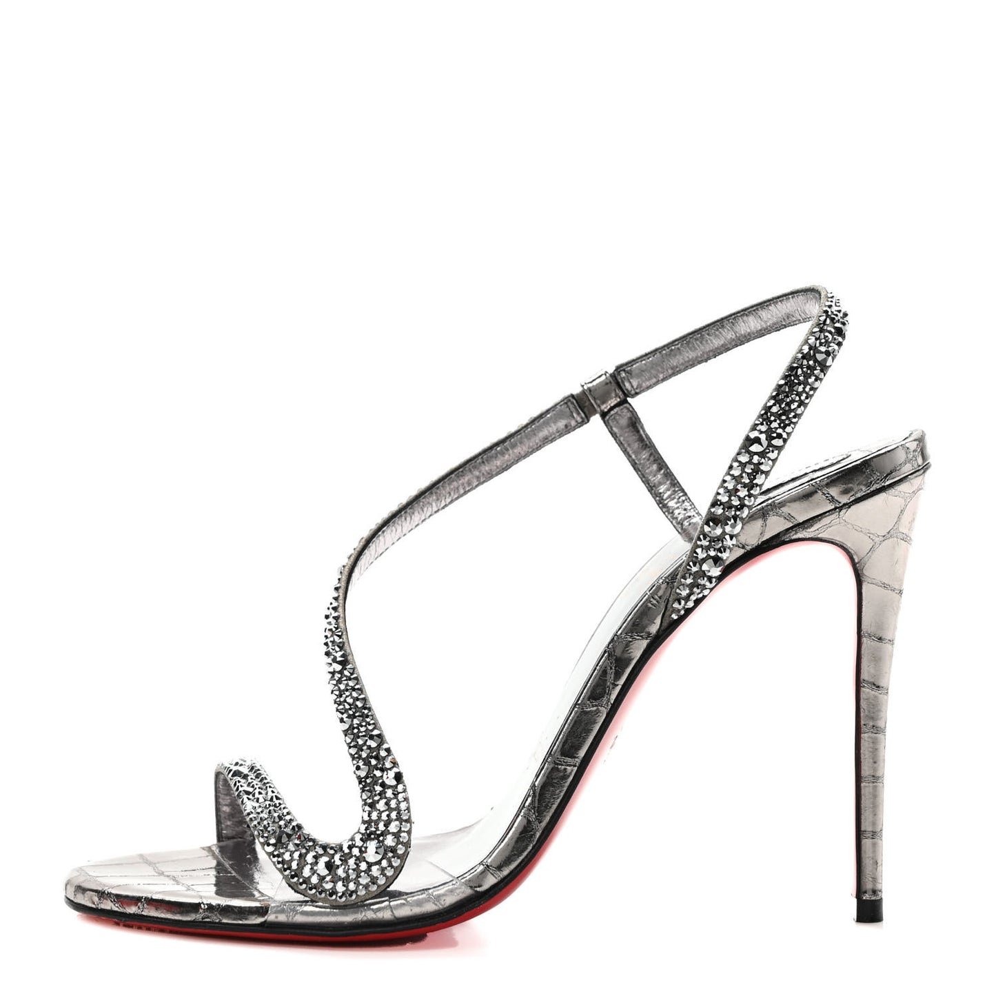 Metallic Nappa Embossed Crystal Rosalie 100 Sandals 36 Silver