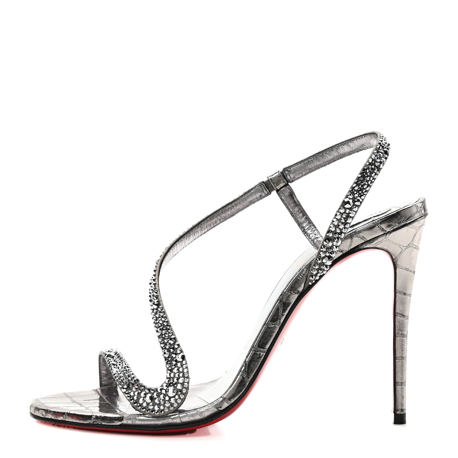 Christian Louboutin Metallic Nappa Embossed Crystal Rosalie 100 Sandals 36 Silver 1 of 8