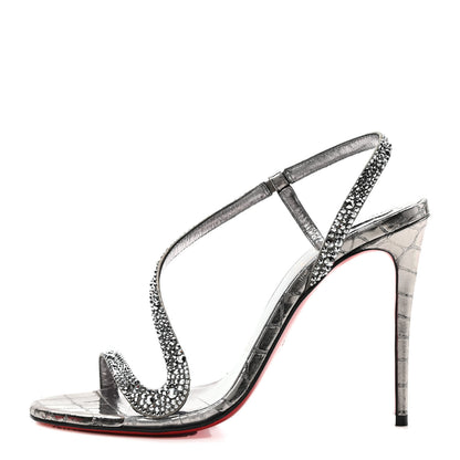 Christian Louboutin Metallic Nappa Embossed Crystal Rosalie 100 Sandals 36 Silver 1 of 8