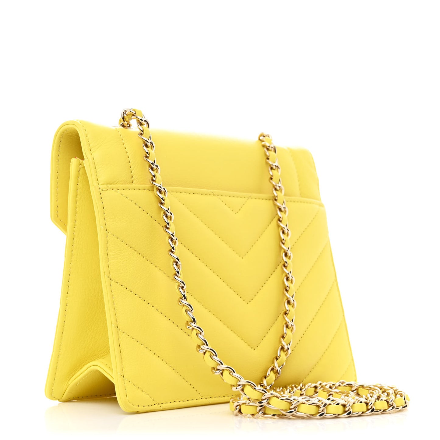 Calfskin Quilted Chevron Small Envelope Flap Yellow
