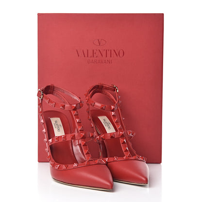 Valentino Garavani Calfskin Lacquered Monochrome Rockstud Ankle Strap 100mm Pumps 39 Rosso Valentino 9 of 9