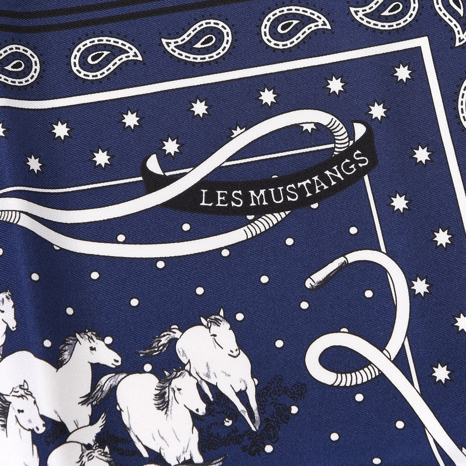 Hermes Silk Les Mustangs Bandana 55 Marine Blanc 5 of 6
