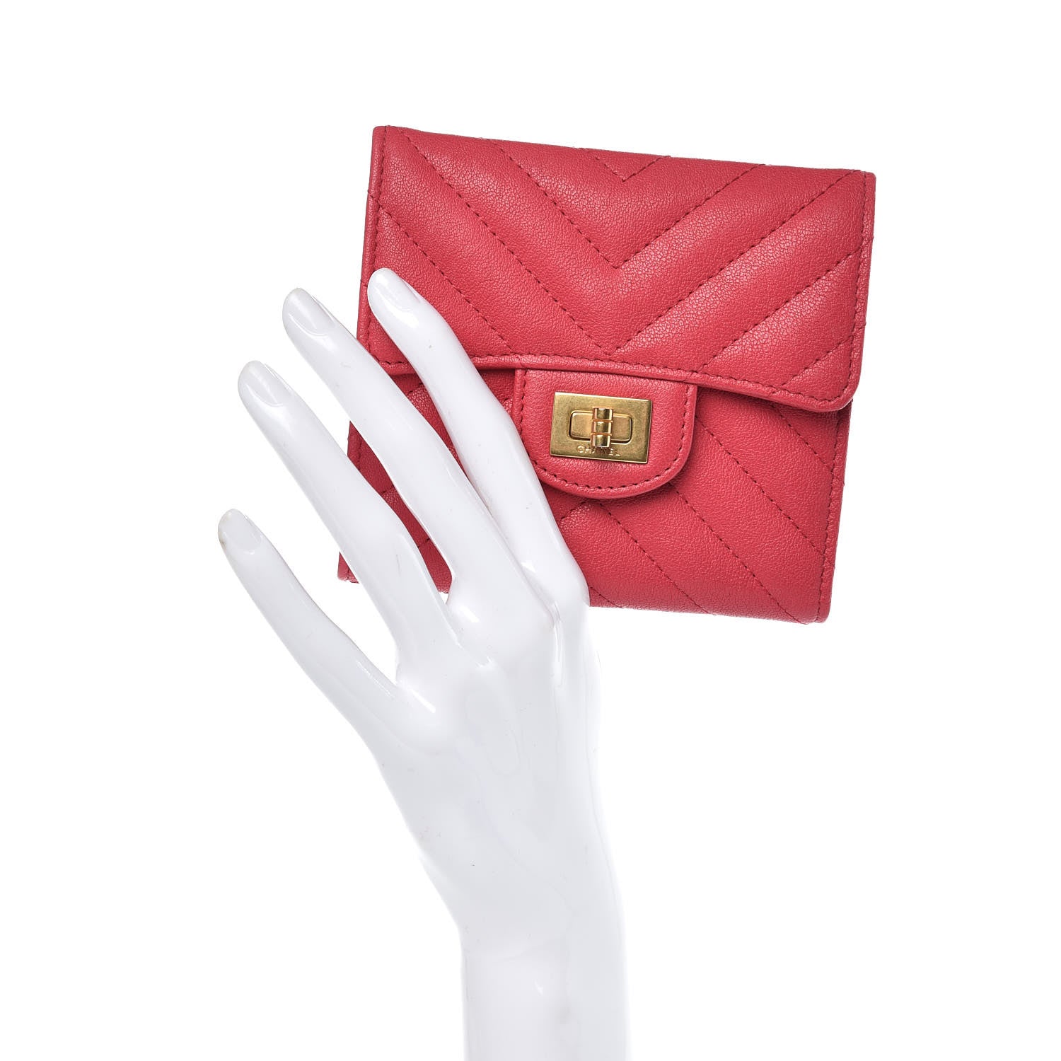Chanel Sheepskin Chevron Quilted Reissue Compact Wallet Light Red 2 of 9