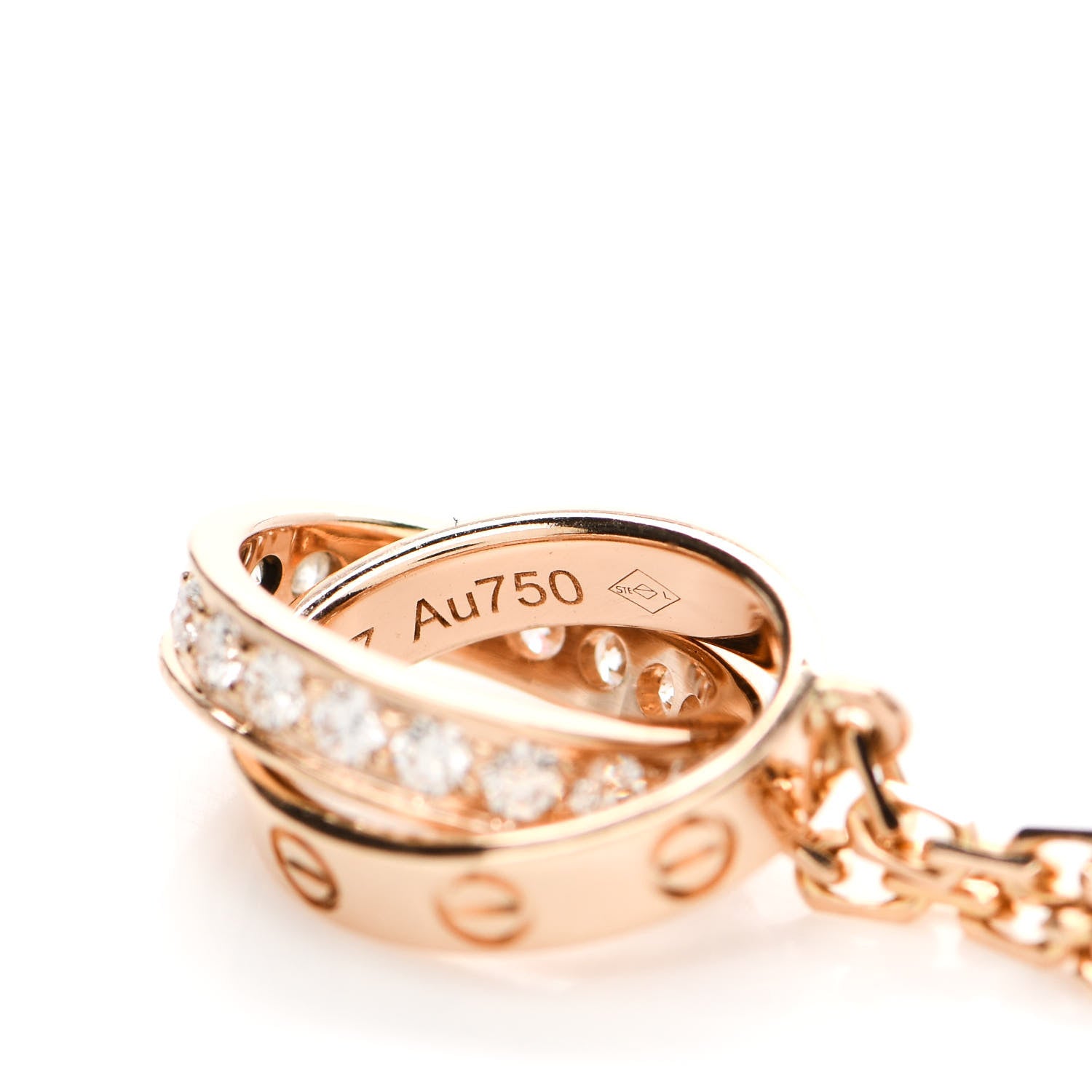 Cartier 18K Pink Gold Diamond Interlocking LOVE Necklace 5 of 5