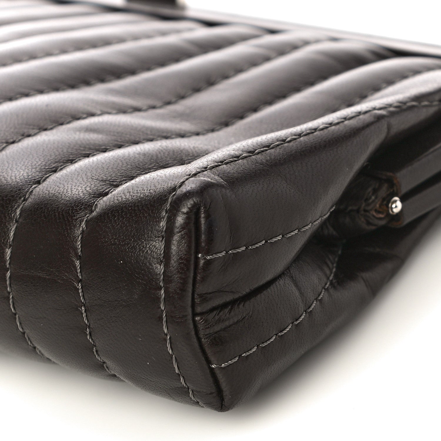 Chanel Lambskin Vertical Quilted Mademoiselle Clutch Dark Brown 10 of 10