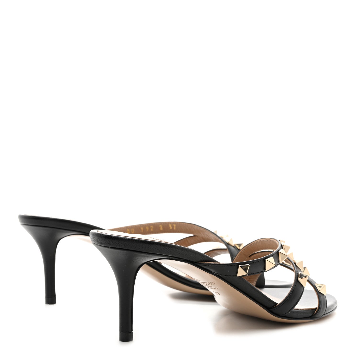 Valentino Garavani Calfskin Nappa Rockstud 60mm Slide Sandals 37 Black 4 of 10