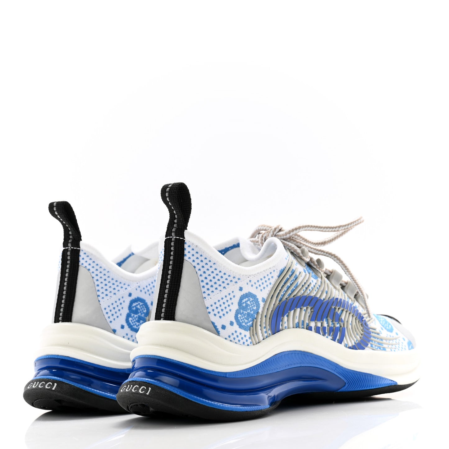 Technical Knit Fabric Waves GG Monogram Womens Gucci Run Sneakers 35 Great White Bright Splash Thunder Grey Sky