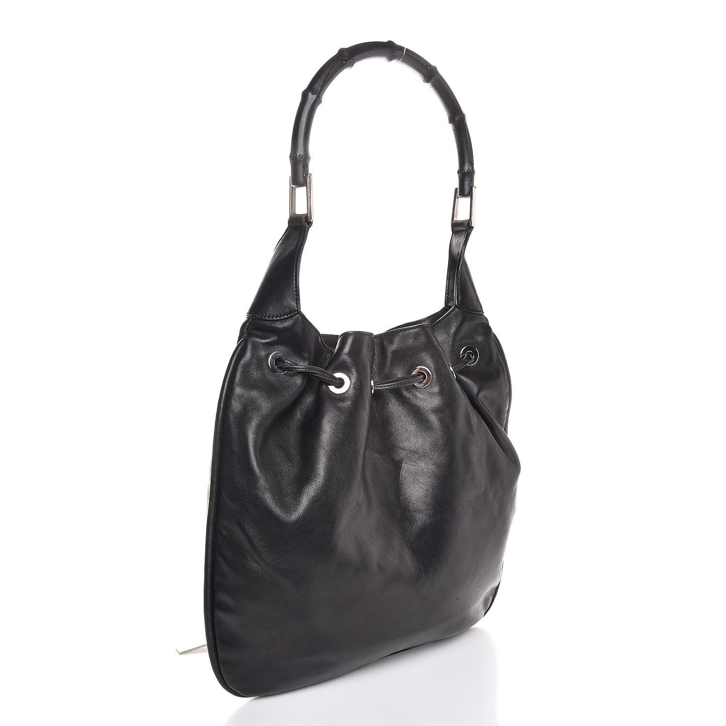 Calfskin Bamboo Top Handle Bag Black