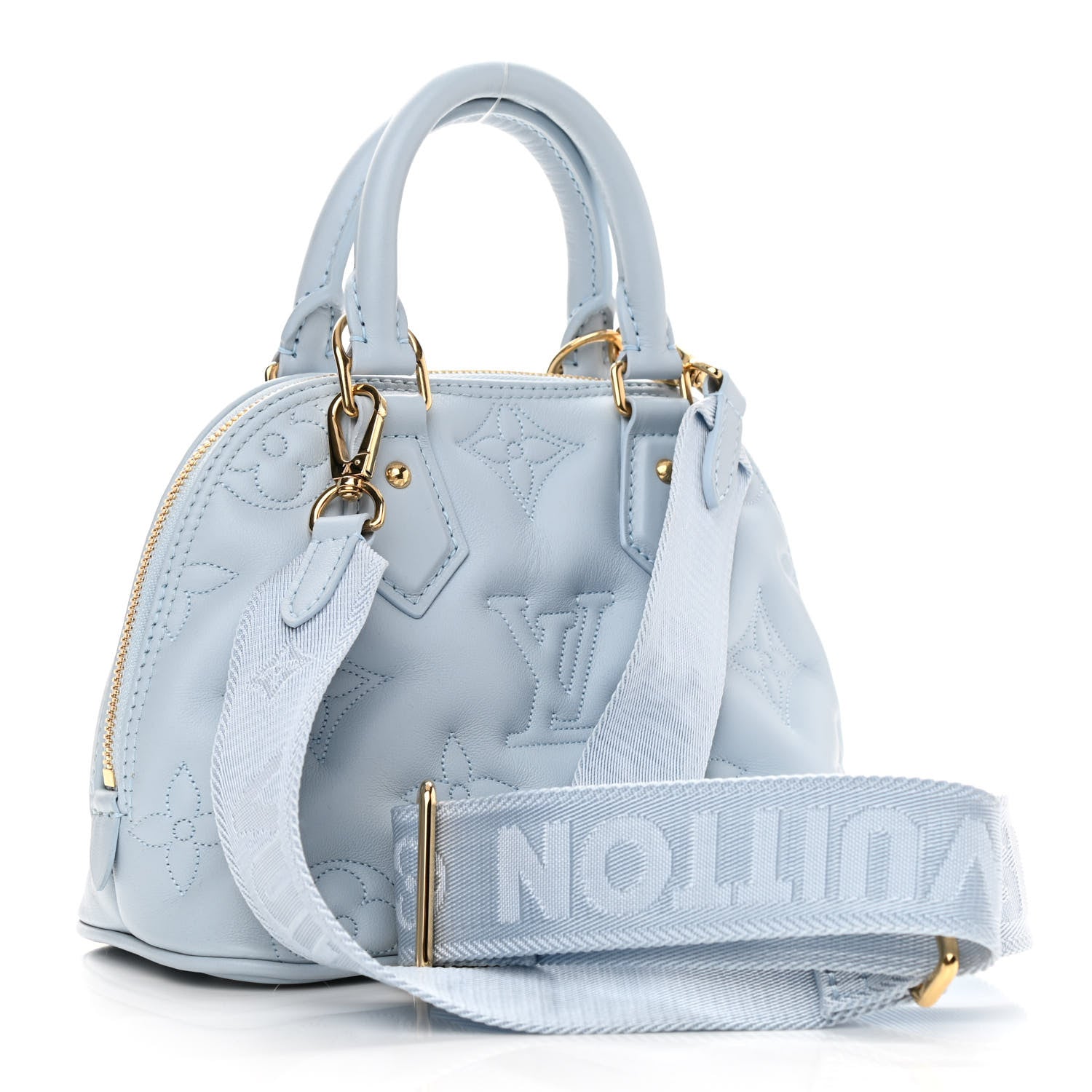 Louis Vuitton Calfskin Bubblegram Alma BB Ice Blue 3 of 9