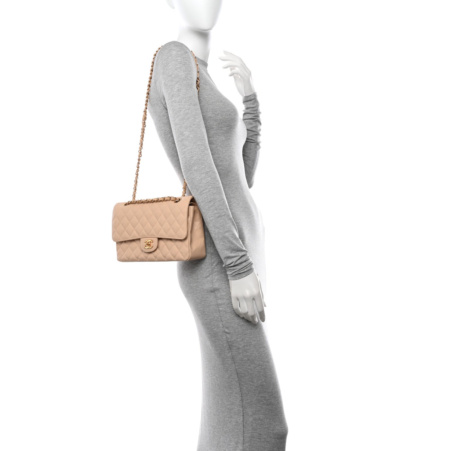 Chanel Caviar Quilted Medium Double Flap Beige 2 of 10