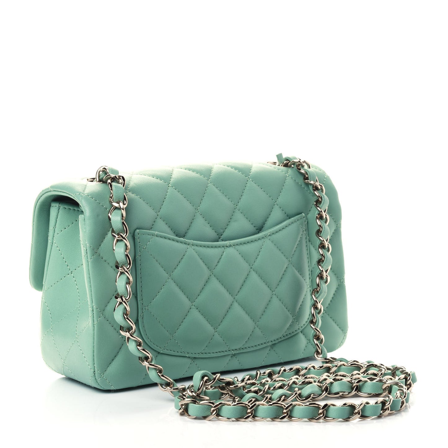 Lambskin Quilted Mini Rectangular Flap Light Green