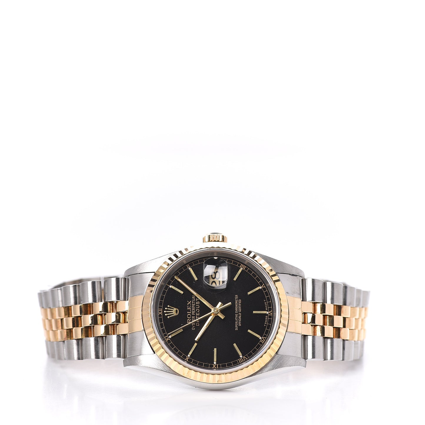 Stainless Steel 18K Yellow Gold 36mm Oyster Perpetual Datejust Watch Black 16233