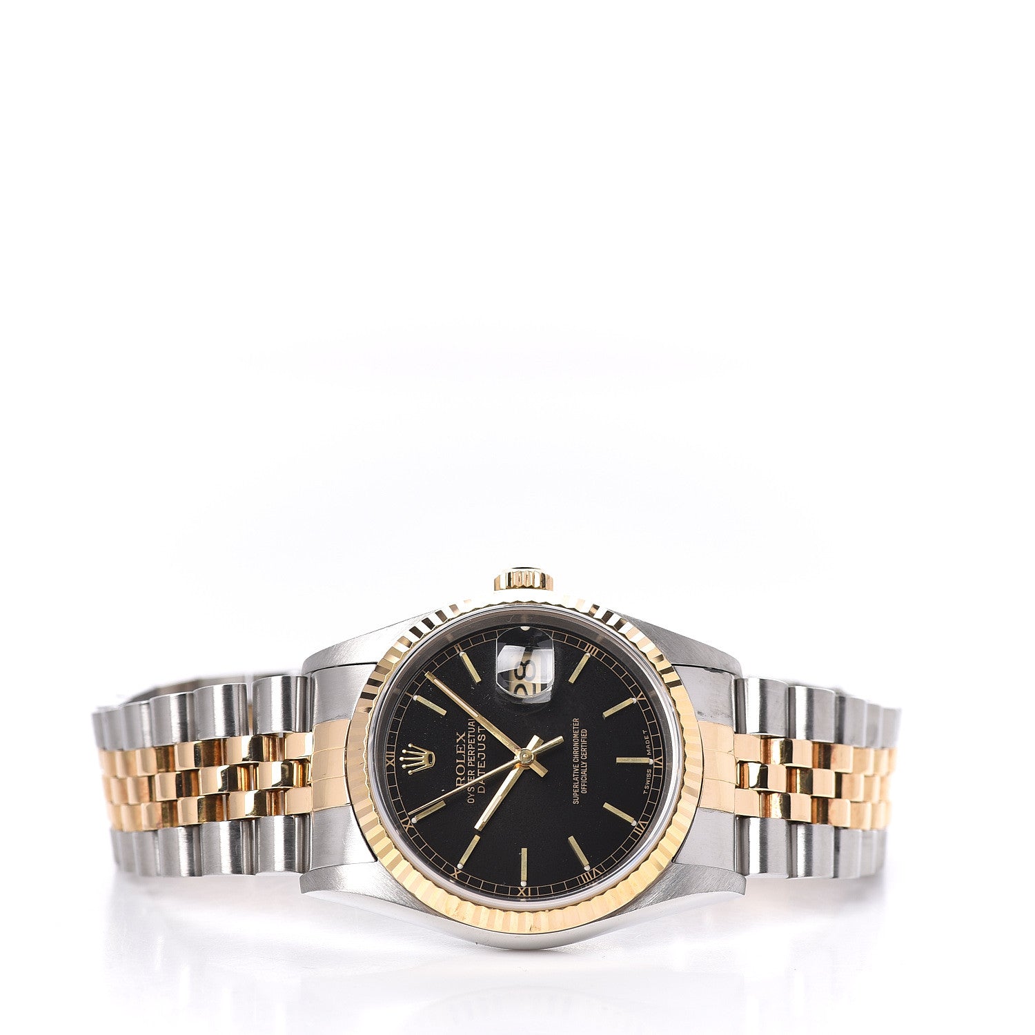 Rolex Stainless Steel 18K Yellow Gold 36mm Oyster Perpetual Datejust Watch Black 16233 3 of 7