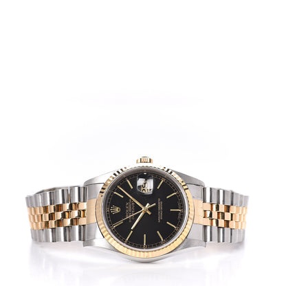 Rolex Stainless Steel 18K Yellow Gold 36mm Oyster Perpetual Datejust Watch Black 16233 3 of 7