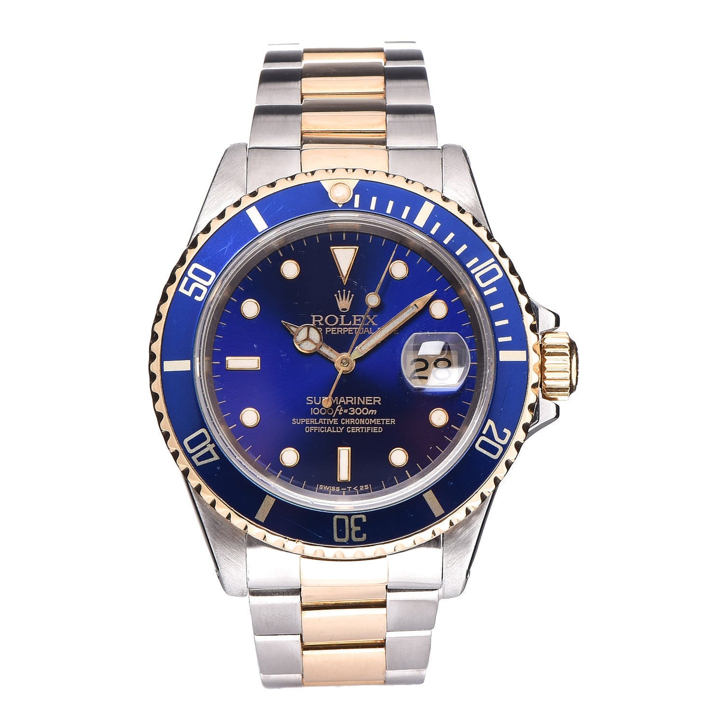 Stainless Steel 18K Yellow Gold 40mm Submariner Date Watch Royal Blue 16613