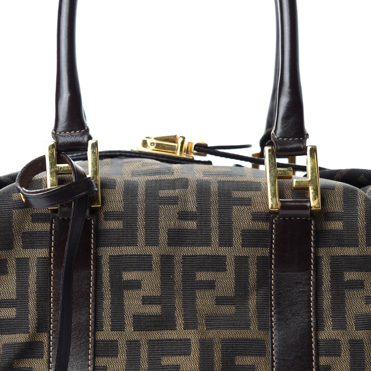 Fendi Zucca Calfskin Medium Convertible Boston Satchel Tobacco 10 of 10