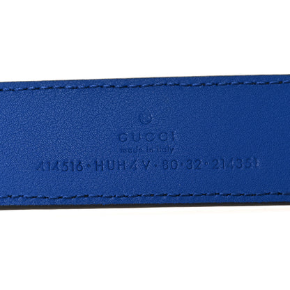 Gucci GG Supreme Monogram Plutone Calfskin Enamel Double G 30mm Belt 80 32 Black Metal Blue 3 of 5