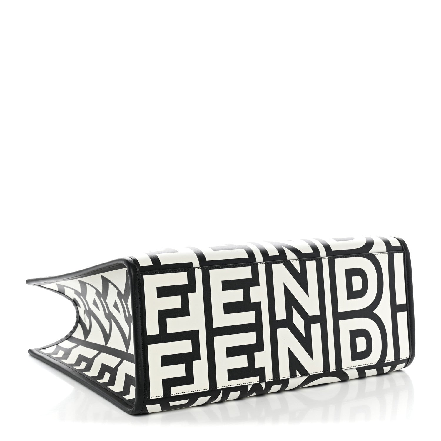 Fendi X MARC JACOBS Vitello King Logo Print Medium Fendi Sunshine Shopper Tote Black White 4 of 10