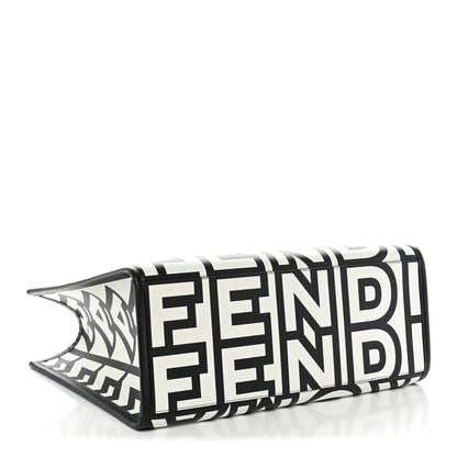 Fendi X MARC JACOBS Vitello King Logo Print Medium Fendi Sunshine Shopper Tote Black White 4 of 10