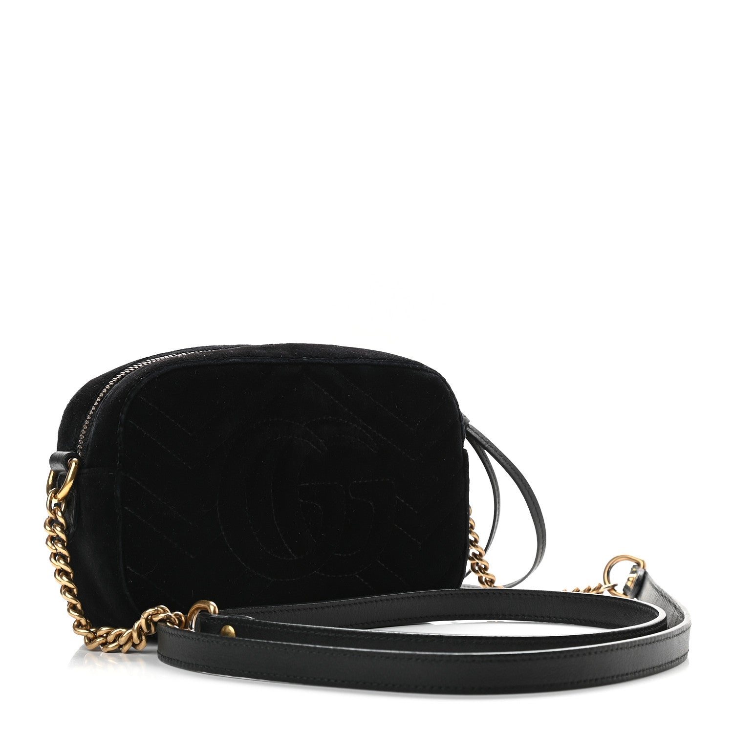 Gucci Velvet Matelasse Marquise Crystals Mini GG Marmont Chain Shoulder Bag Black 3 of 10