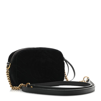 Gucci Velvet Matelasse Marquise Crystals Mini GG Marmont Chain Shoulder Bag Black 3 of 10
