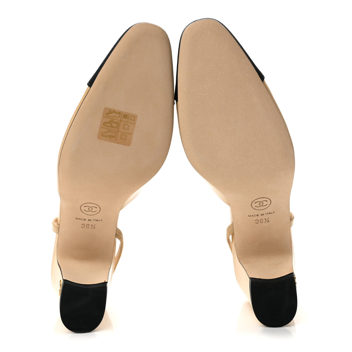 Chanel Goatskin Grosgrain Cap Toe CC Slingback Pumps 36.5 Beige Black 6 of 10